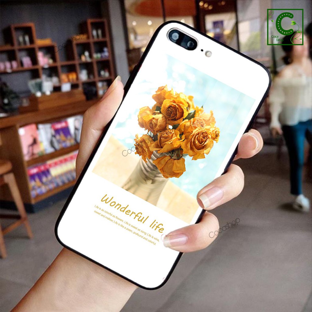 Ốp iPhone mặt kính cường lực - Hoa tình yêu ấm áp thủy chung - 6/6plus/6s/6splus/7/7plus/8/8plus/x/.....