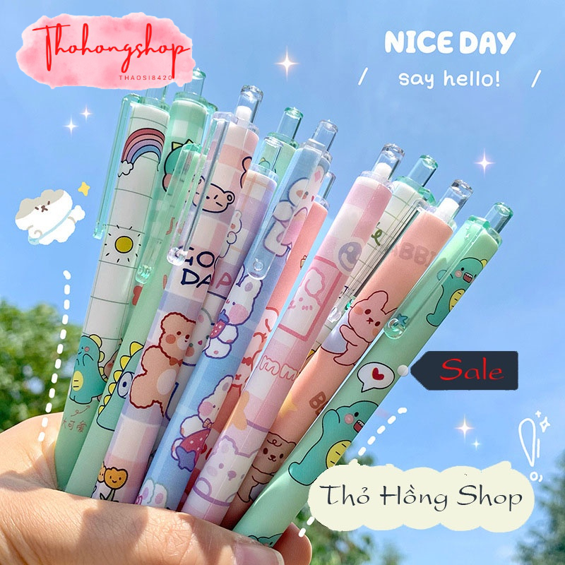 🎁 Combo 3-10 Bút Bi Bấm Cute hoạt hình 🖊️ Ngòi Xanh, Đen, Đỏ – Học Sinh Văn Phòng