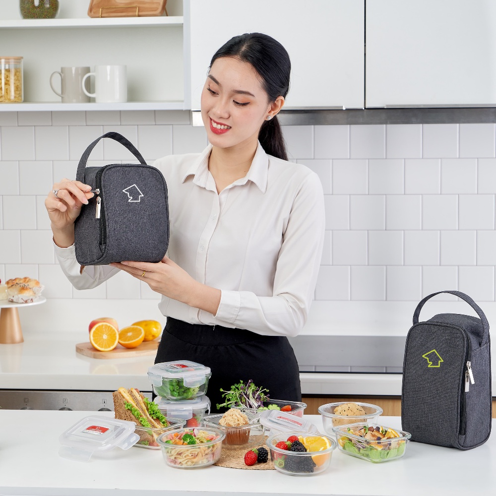 Mô tả Bộ túi hộp đựng cơm thủy tinh chịu nhiệt COBA'COOK 3 hộp chữ nhật 370ml và 1 túi giữ nhiệt -CCL33BS - 1
