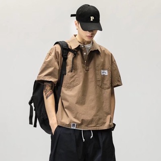 Áo polo tổng thể Áo sơ mi ngắn tay Nam Mỹ Retro Hợp thời trang Áo thun dáng rộng phong cách Nhật Bản Dạo phố Áo sơ mi
