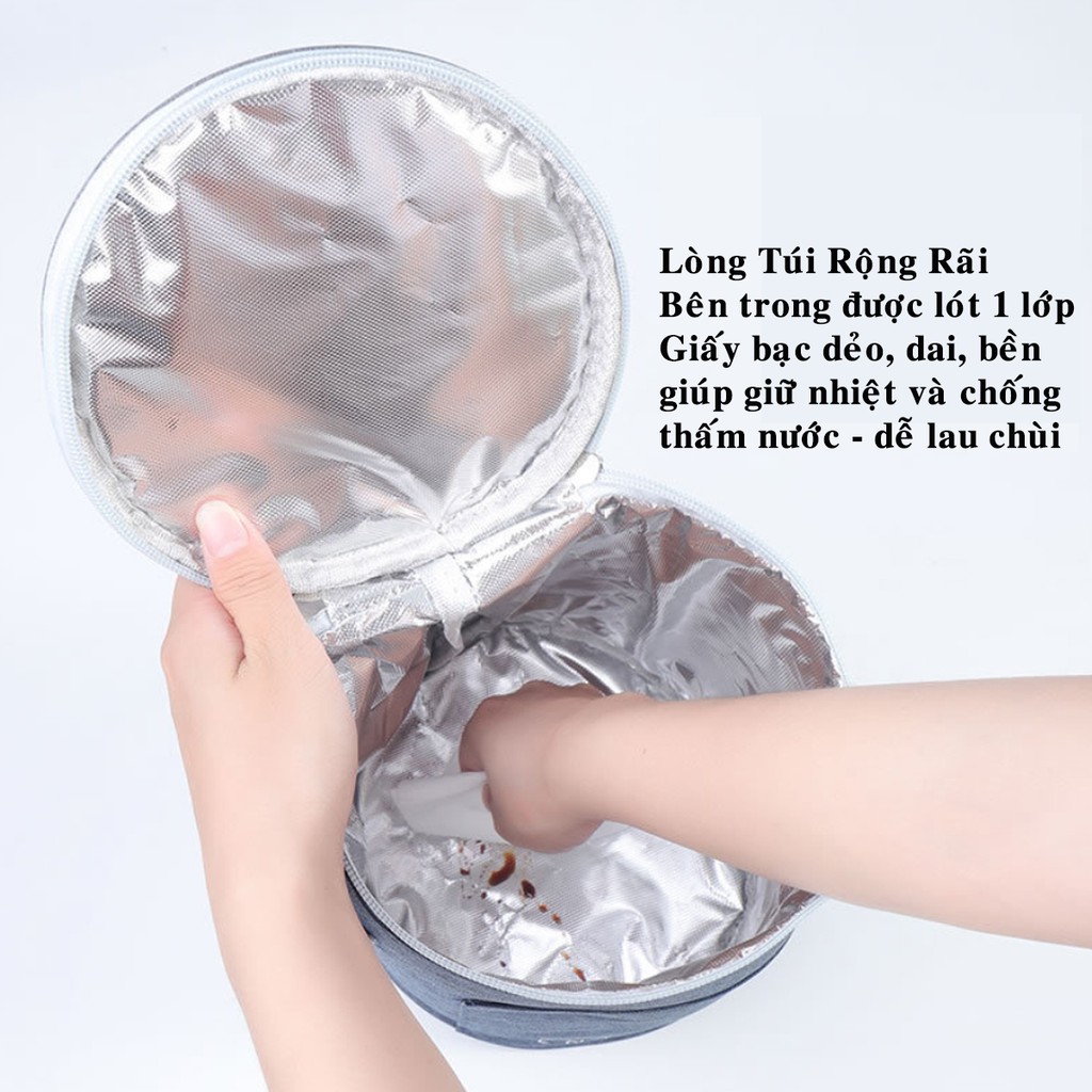 Ảnh Túi Giữ Nhiệt 3 Lớp Cho Hợp Cơm Văn Phòng Màu Xám Be Siêu Dày Chống Thấm Nươc Cao Cấp Chính Hãng Amalife 3