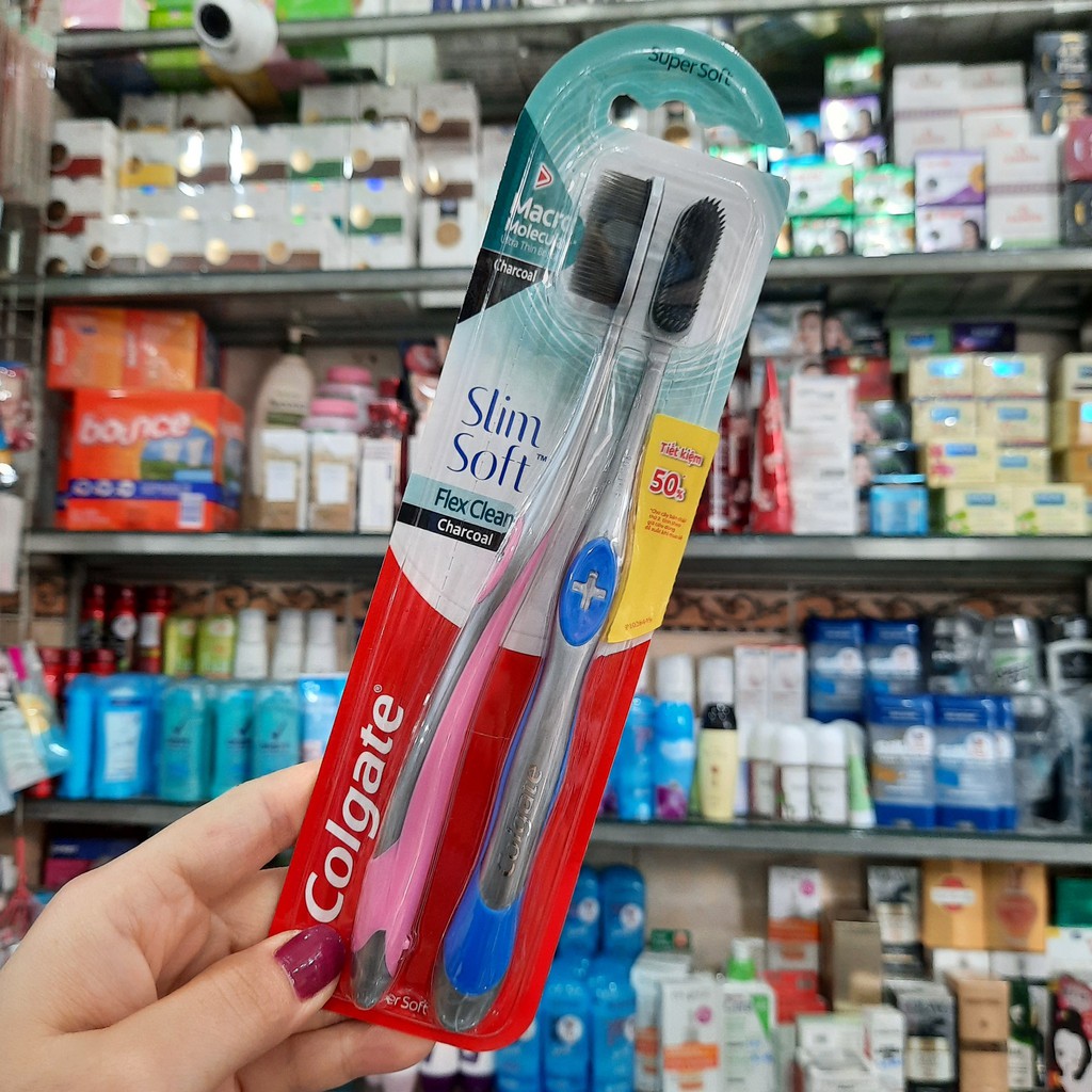 Bộ 2 bàn chải đánh răng Colgate SlimSoft Flex Clean Charcoal (giao màu ...