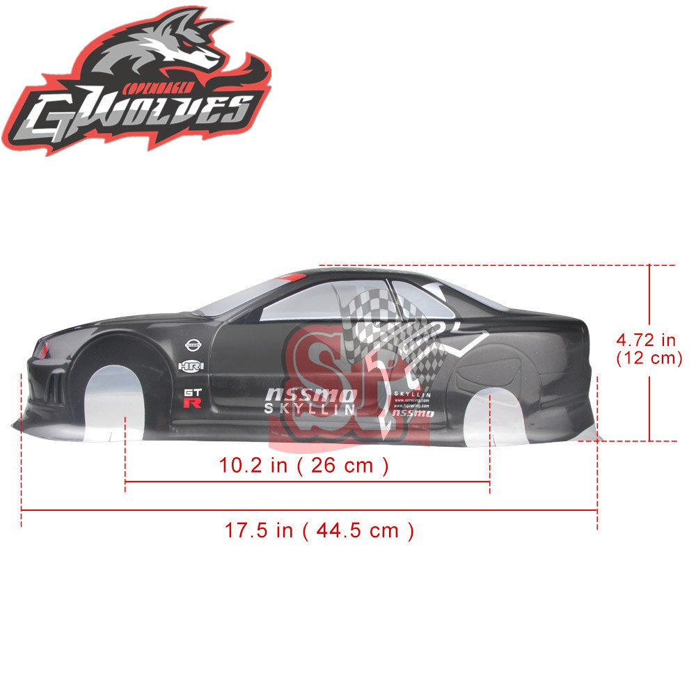 1 / 10 Nissan Skyline GTR R34 Xe RC Xanh / Xám / Vàng 200mm Vỏ thân sơn