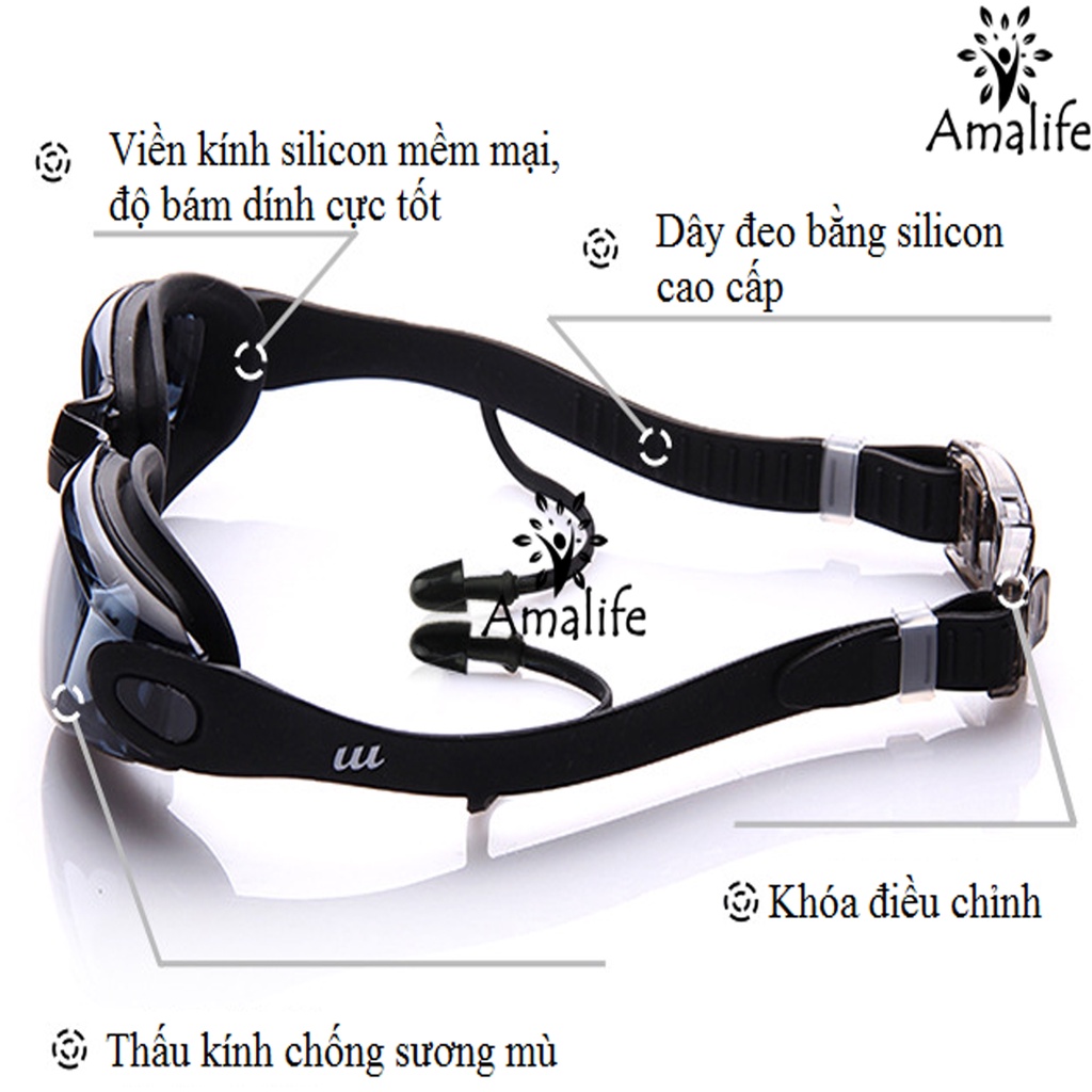 Mô tả Combo Mũ Bơi Silicone Bịt Tai + Kính Bơi Bịt Tai Chống UV Cùng Màu, Mũ Bơi Bịt Tai silicon Kính Bơi Bịt Tai Hãng Amalife - 6