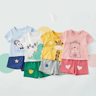 Bộ cộc thun lạnh bé trai bé gái xuất hàn chất mát, bộ cộc tay chui đầu thun lạnh, bộ cộc cotton sợi tre bé trai bé gái