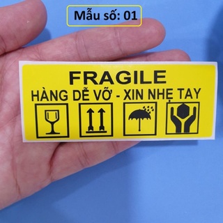 100 Tem dán cảnh báo hàng dễ vỡ kích thước 10,3x4cm