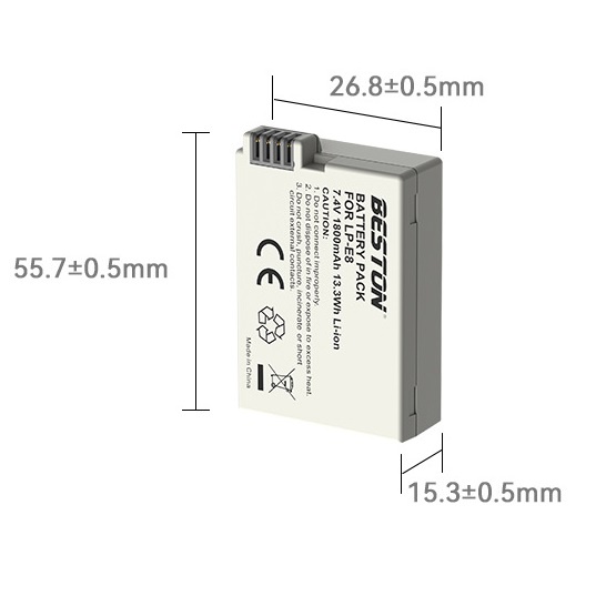 HN  Pin Sạc LP-E8 1800mAh BESTON Dùng Cho Máy Ảnh Canon EOS 550D 600D 650D 700D Kiss X4 X5 X6i
