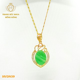 Dây Chuyền, Vòng Cổ Nữ Mặt Đính Đá Màu Màu Xanh Xi Mạ Vàng Non Cao Cấp - Trang Sức Hava Hong Kong