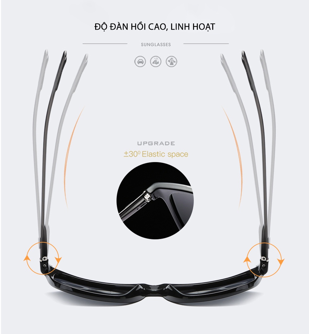 Mô tả Kính Mát Nam Nữ, Mắt Kính Phân Cực Thời Trang Chống Tia UV400, Gọng Kính Vuông Magie AK010 - AORON - 4