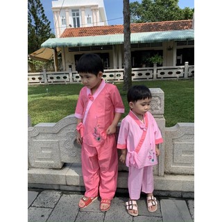 Nhật Nơ 3Nút Bé Gái Vải Tơ Lụa Mát # Đồ Bộ Bé Đi Chùa