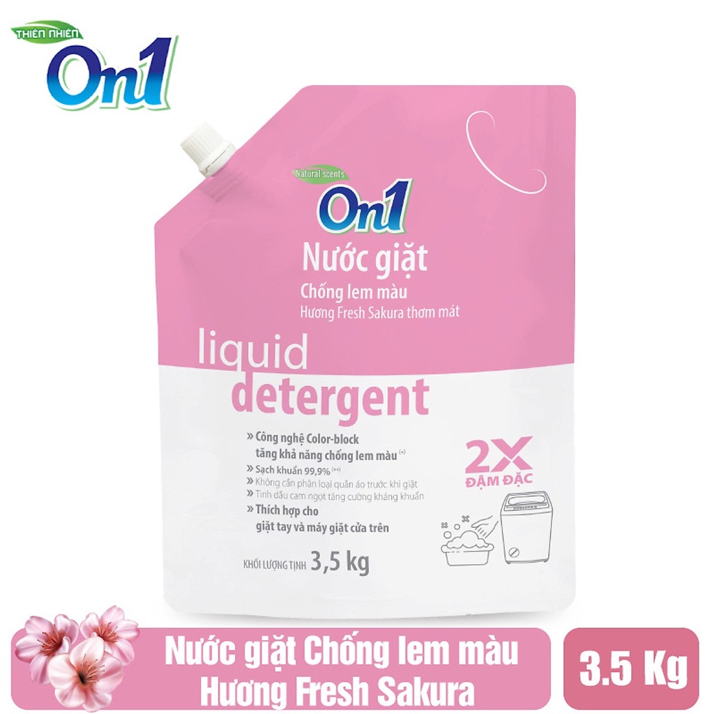 Ảnh Combo 2 túi nước giặt xả On1 chống lem màu hương Fresh Sakura 3.5Kg/ túi 2C- N6403 sạch khuẩn, khử mùi 3
