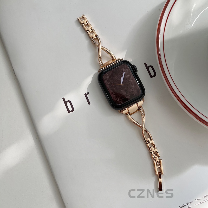 Dây đeo kim cương kim loại đơn giản dành cho nữ Thích hợp cho Apple Watch S11 SE3 Ultra3 S10 S9 S8 SE S7 S6 Ultra 49mm 46mm 42mm 40mm 44mm 41mm 45mm Dây đeo cổ tay