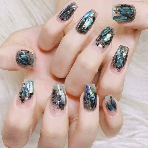 Set xà cừ vân đá ánh cầu vồng - xà cừ nail trang trí móng tay đắp gel ẩn theo phong cách Hàn Nhật