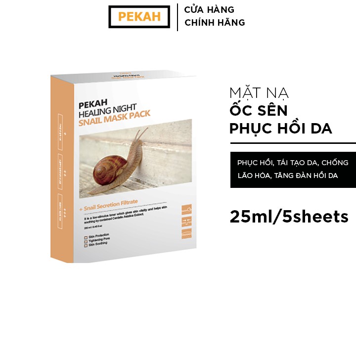 Ảnh Hộp Mặt Nạ 5 Miếng Cấp Ẩm Giúp Phục Hồi Và Tái Tạo Da PEKAH Healing Night Snail Mask Pack 25ml/5sheets 2