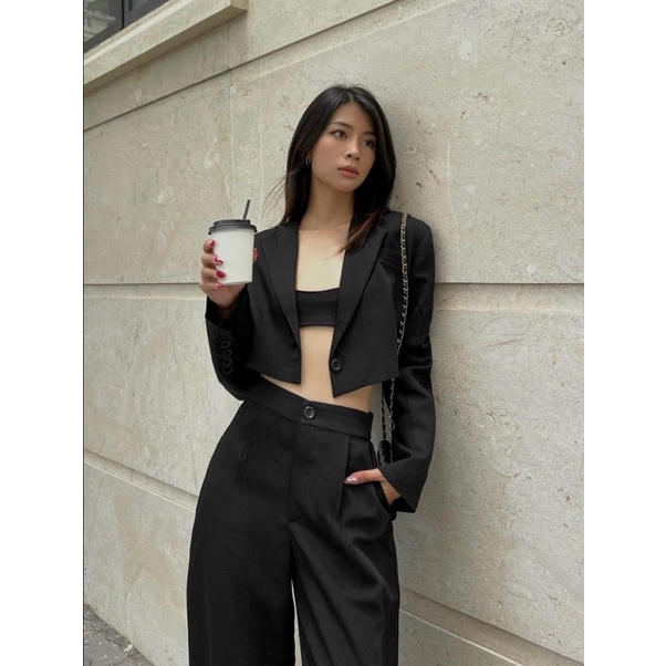 Bộ - Áo blazer nữ & Quần tây dáng croptop [MAY THEO SỐ ĐO] - chất liệu cao cấp, 2 lớp, lót lụa mềm