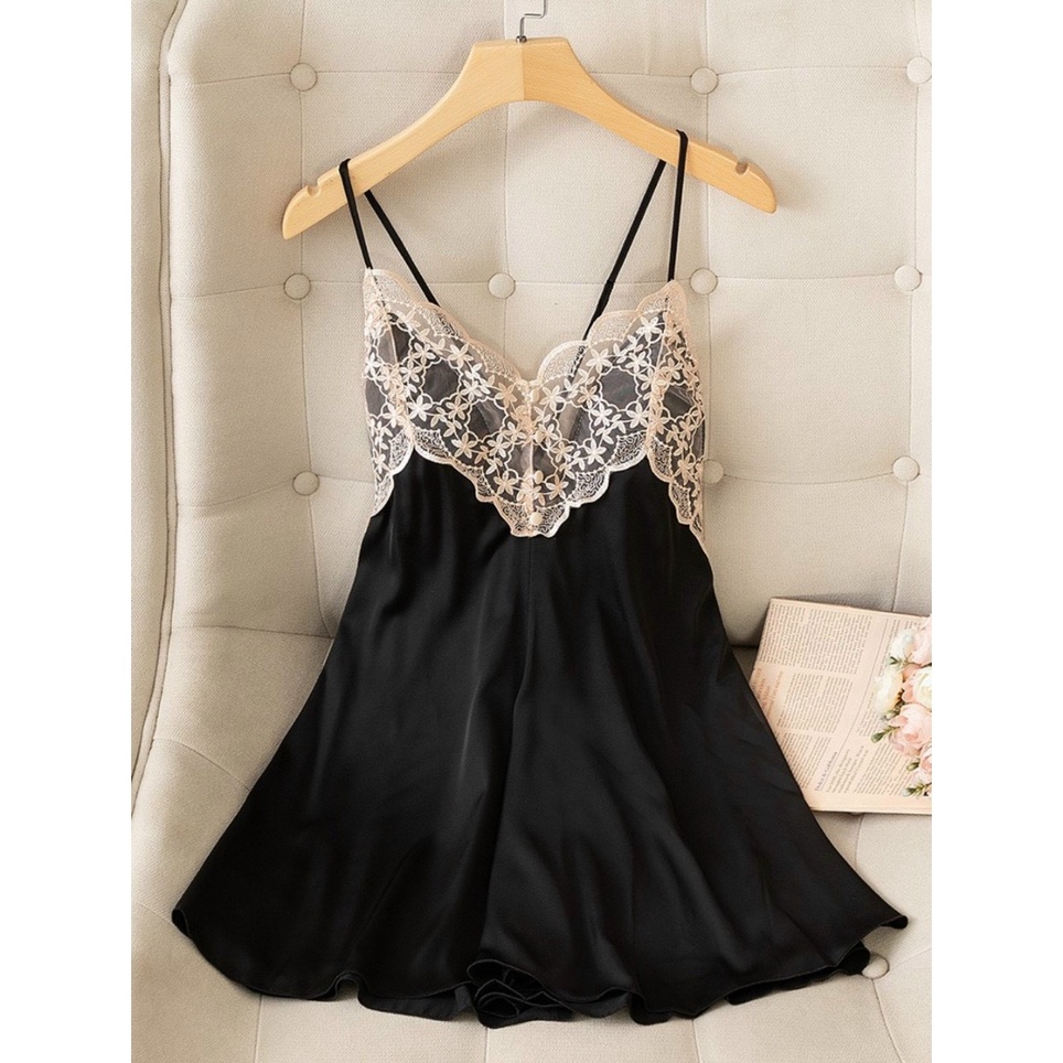Đồ Ngủ Sexy SLADY Gợi Cảm Hở Lưng Viền Ren Hoa Nổi, Đầm Ngủ Lụa Sexy Quyến Rũ VNS69 -Đổ ngủ sexy quyến rũ, áo ngủ sexy