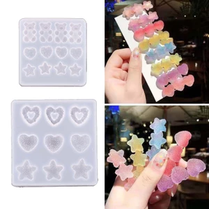 BTF Sáng Tạo Kẹp Tóc Nhựa Khuôn Hoạt Hình Ngôi Sao Hình Trái Tim Epoxy Khuôn Thủ Công DIY Kẹp Tóc Khuôn Silicon Cho W