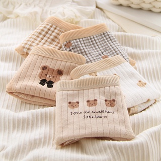 Quần Lót Cotton Lưng Vừa Thoáng Khí In Họa Tiết Gấu Nhỏ Dễ Thương Thời Trang Cho Nữ