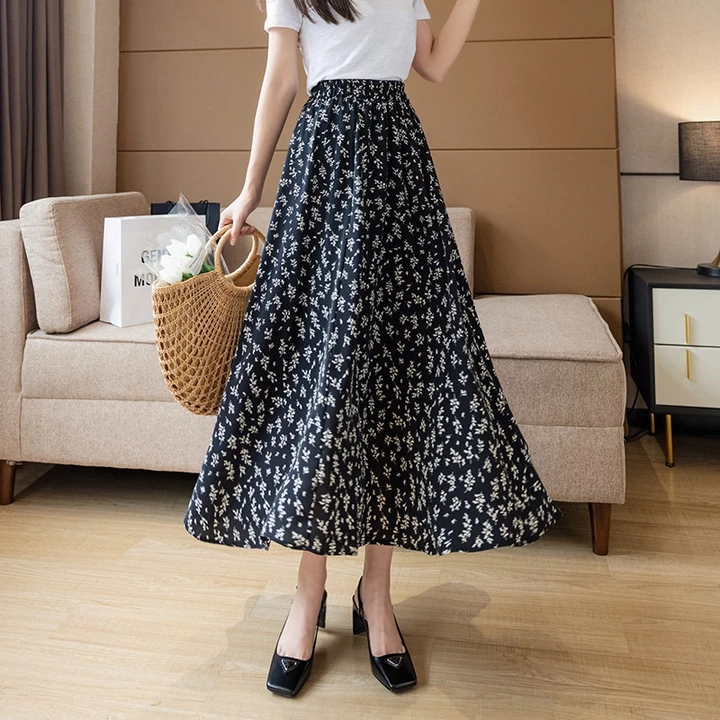 Chân váy hoa nhí, váy hoa nhí dáng dài vintage chất liệu voan mềm mịn 1 lớp và 2 lớp Mia Shore – 4