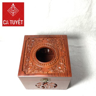 HỘP ĐỰNG GIẤY ĂN Khổ Vuông Mặt Chạm Cao Cấp GỖ HƯƠNG