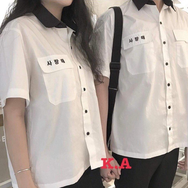 Áo sơmi thêu chữ Hàn Quốc KAF729
