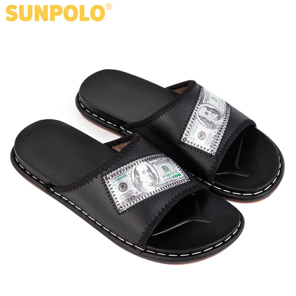 Ảnh Dép quai ngang nam da bò SUNPOLO Đen - SNADO2 4
