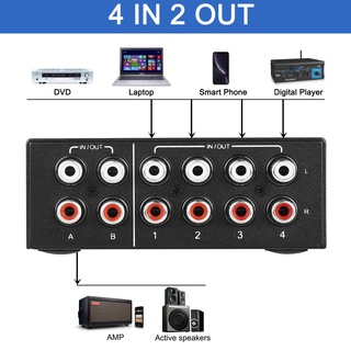 Bang 4 Chiều RCA Stereo Switch Bi-Directional 4 Trong 2 Ra 2 Trong 4 Ra R L Switcher