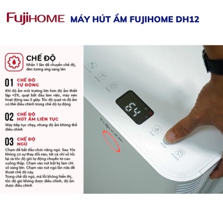 Máy hút ẩm công nghệ Block FUJIHOME DH12 Công suất 12lít/ ngày - Độ ồn cực thấp - Đèn led hiển thị