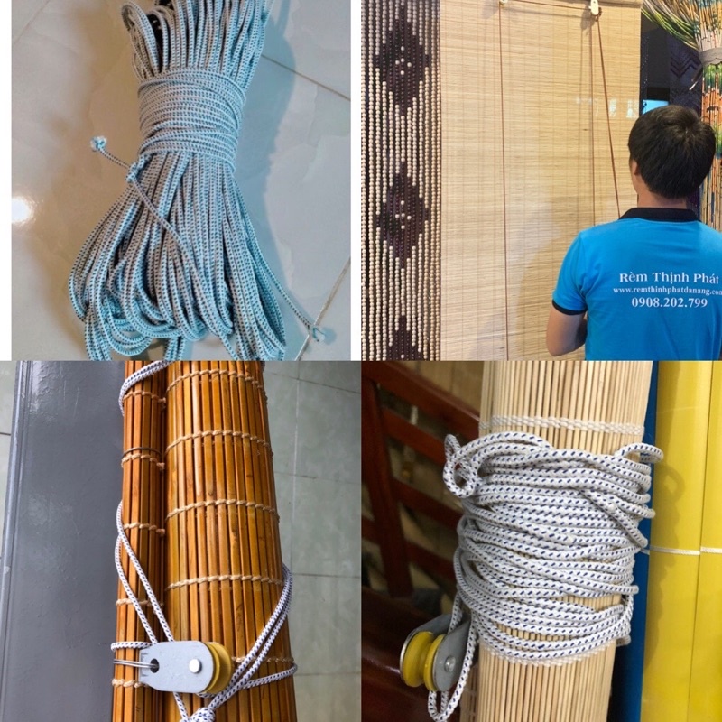 Dây dù và ròng rọc buộc Mành rèm tre, bạt dù che nắng. Ròng rọc sắt kéo ...