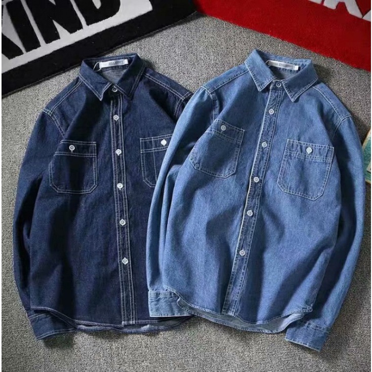 Áo sơ mi dài tay denim mỏng áo khoác Hàn quốc slim men long tay áo cao bồi áo khoác mỏng