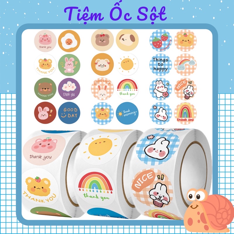 Cuộn 500 Tem Sticker Tròn Chibi, Tem Thank you- Tiệm Ốc Sột-ST060 ...