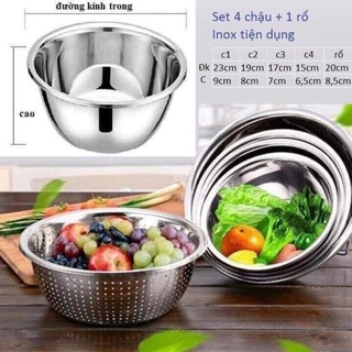 Bộ thau rổ inox set 5 món, Chậu rổ nhà bếp-Onlycook (inox mờ)
