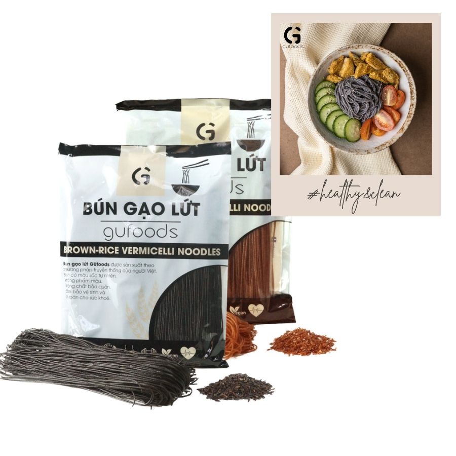 Combo 2 túi Bún gạo ăn kiêng GUfoods (Mix lứt đen+lứt huyết rồng) - Dai ngon, Eat clean, Thực dưỡng (mỗi túi 250g/500g)