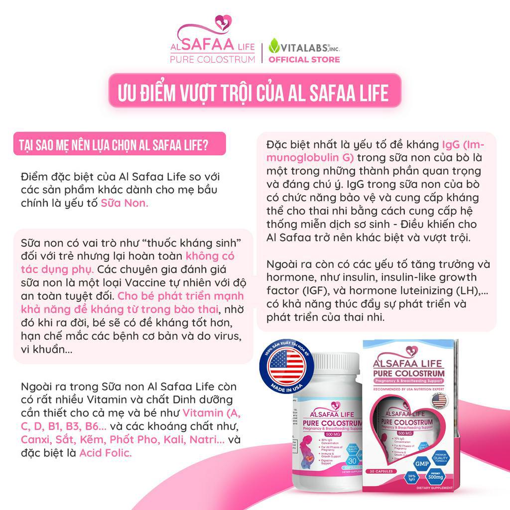 Combo 05 hộp Thực phẩm bảo vệ sức khỏe Sữa non Al Safaa Life hộp 30 viên