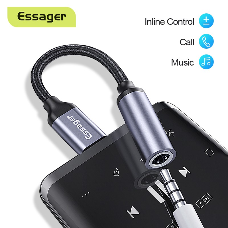 Cáp điều hợp tai nghe Essager chuyển từ Type C sang 3.5mm tiện dụng cho Huawei P30 P20 Pro Xiaomi