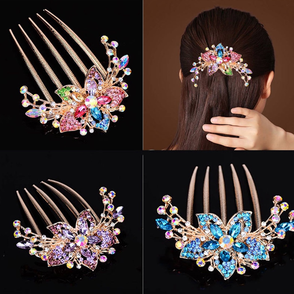 Lược cài tóc hình hoa đính đá thanh lịch cho cô dâu