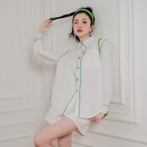 Ảnh Áo Sơ Mi Hàng Nút Vuông MUSHROOM LEE Line Green 1