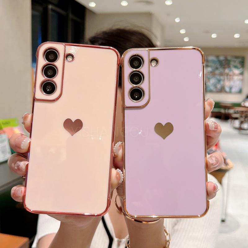 Ốp Điện Thoại Mạ Viền Sang Trọng Họa Tiết Trái Tim Cho Samsung Galaxy S22 Ultra S21 S20 FE S22 S21 Plus
