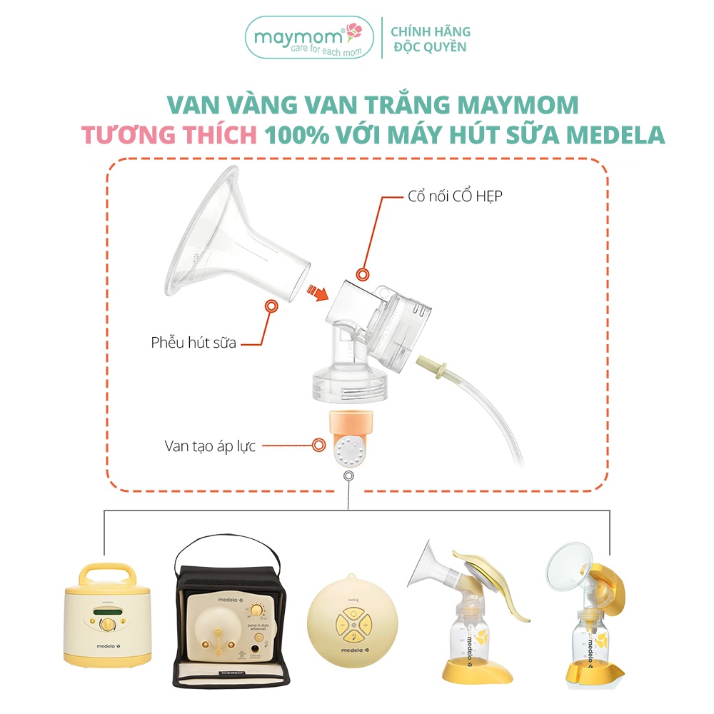 Ảnh Bộ Van Trắng Van Vàng Maymom Dùng Cho Máy Hút Sữa Medela Pump, Harmony, Swing, Mini Electric, Symphony 3