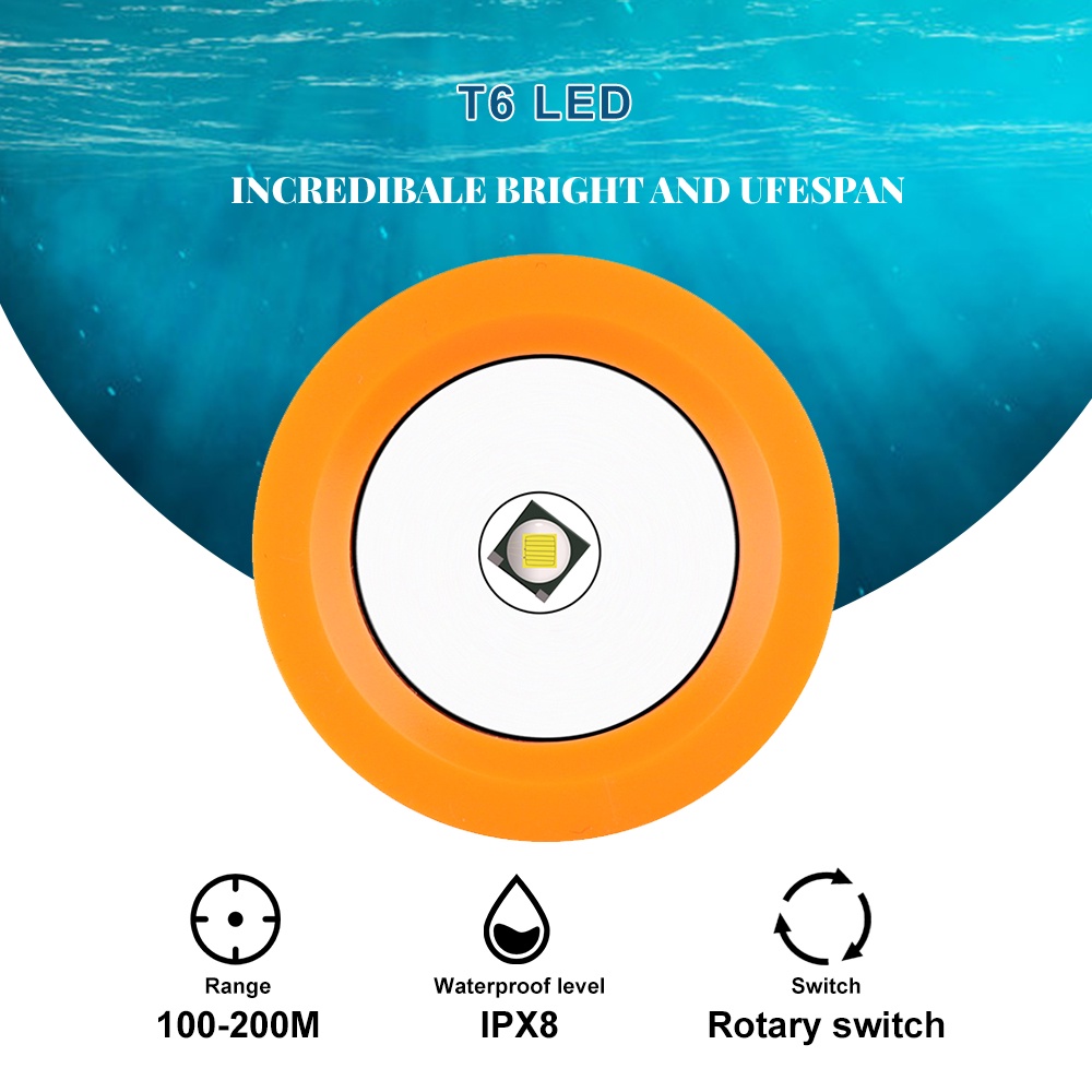 Puteer DV17 - Đèn Pin Lặn LED T6 800 Lumens, IPX8 Chống Thấm Đến 200M, Perfect Cho Câu Cá Và Lặn