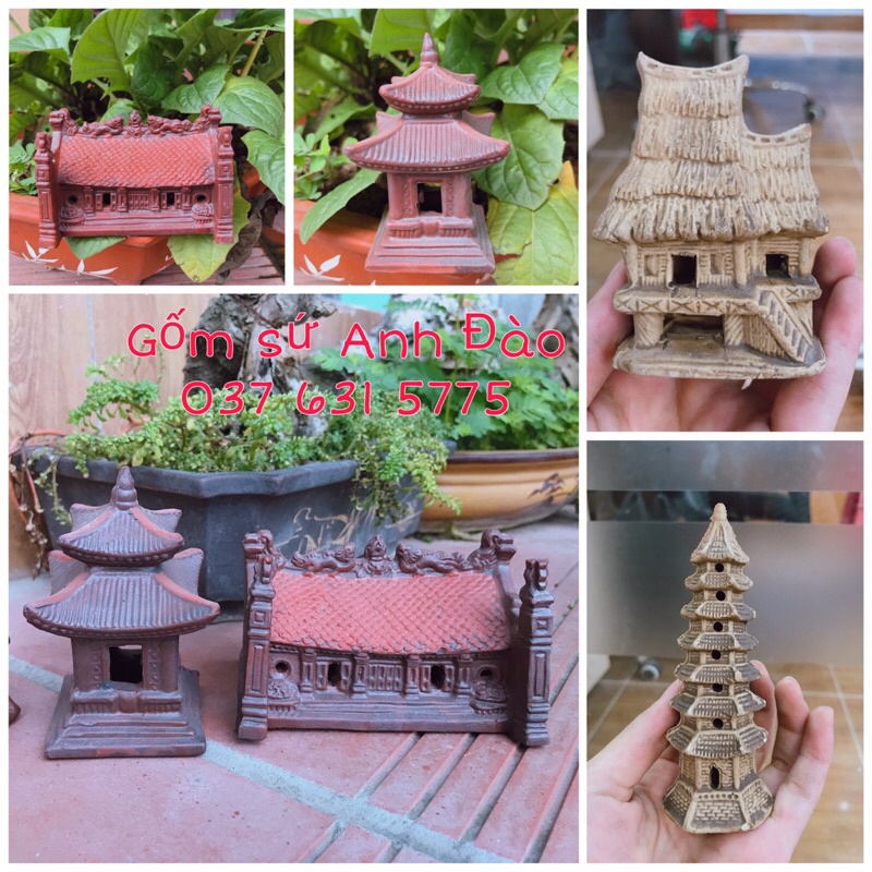 5 mẫu mô hình đình, chùa, tháp, nhà sàn... trang trí bonsai, non ...