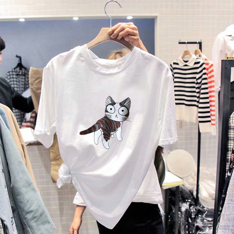 Ảnh Áo thun cotton daduhey tay ngắn dáng rộng plus size phong cách Hàn Quốc thời trang 2021 cho nữ 4