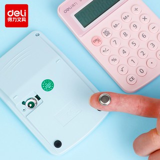 Máy tính cầm tay 8 số Deli cho học sinh văn phòng màu pastel dễ thương nhỏ gọn sử dụng pin và năng lượng mặt trời