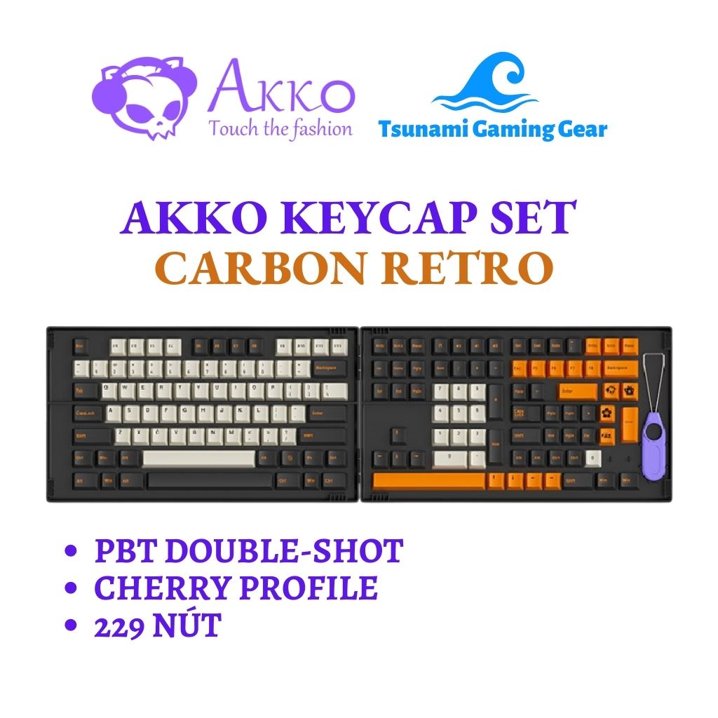 Bộ keycap AKKO Carbon Retro (PBT Double-Shot/ Cherry profile/ 229 nút ...