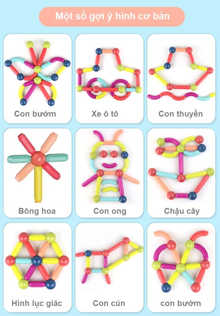 Mô tả Tặng hộp nhựa- Đồ chơi xếp hình nam châm thông minh đa dạng màu sắc 130 chi tiết - 9