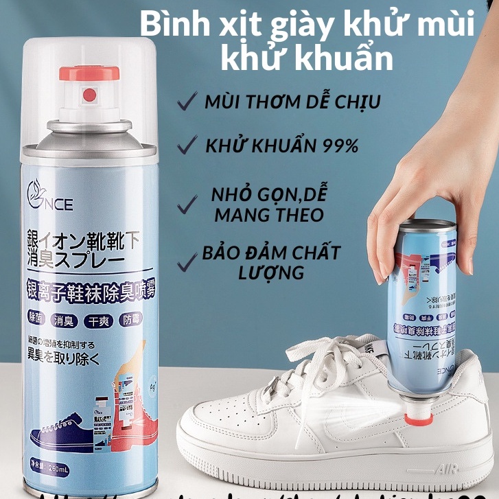Chai Xịt Khử Mùi Giày 260ml Công Nghệ Nano Bạc(Nắp Màu Đục/CHAI TRẮNG ...