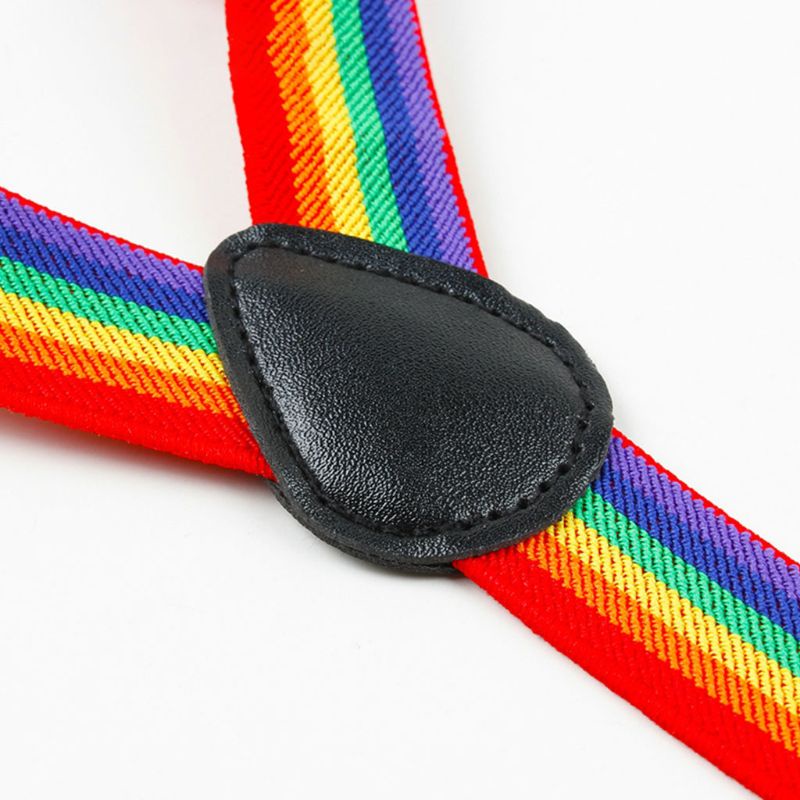 Giữ Dây Đeo Sọc Nhiều Màu Sắc Cầu Vồng Yếm Quần Dây Đeo Kẹp Người Lớn Unisex Suspender Buc