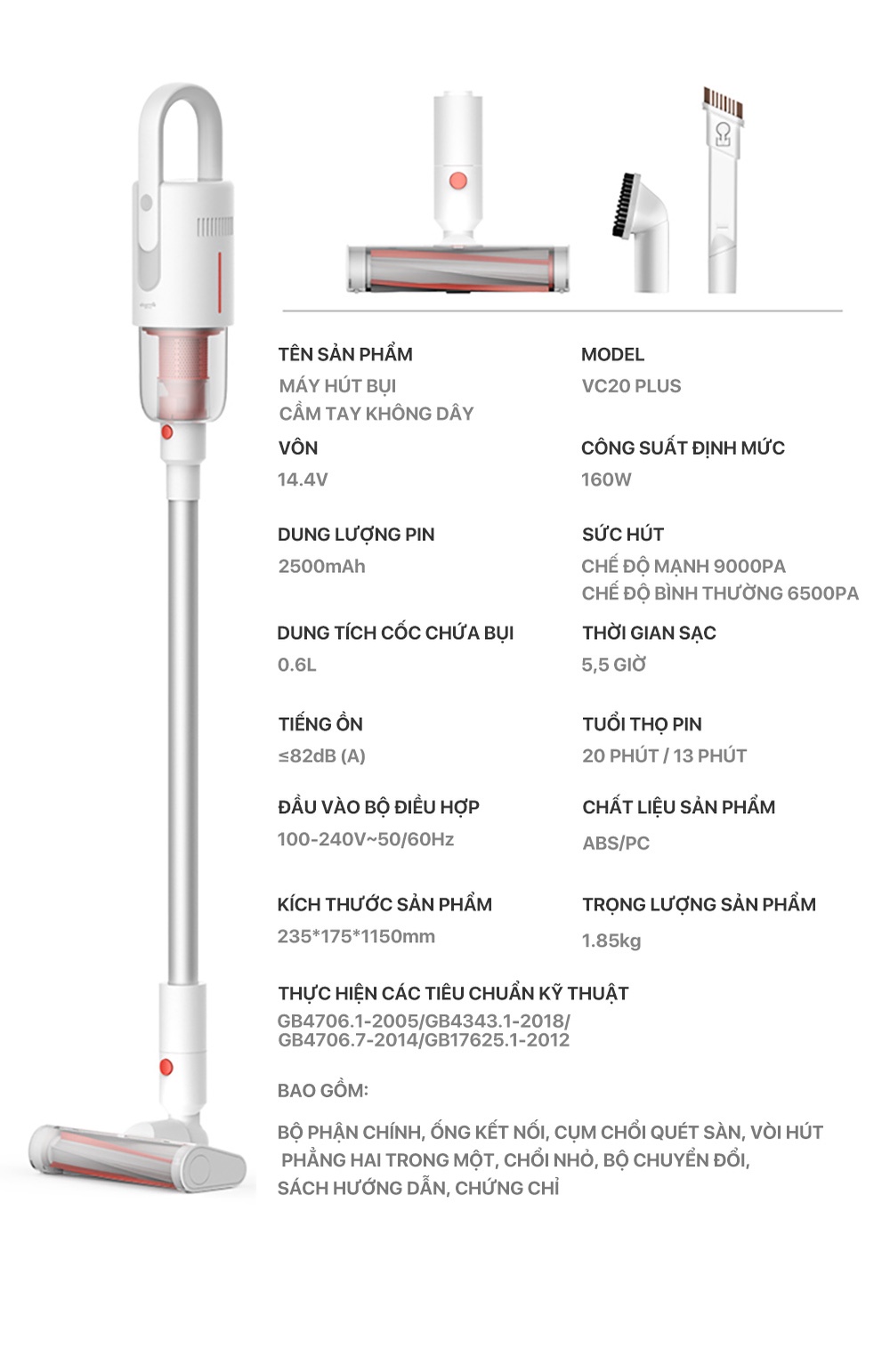 Mô tả Máy hút bụi cầm tay không dây Deerma VC20 Plus kèm 3 đầu hút đa năng, thiết kế gọn nhẹ - Bảo hành 12 tháng - 11