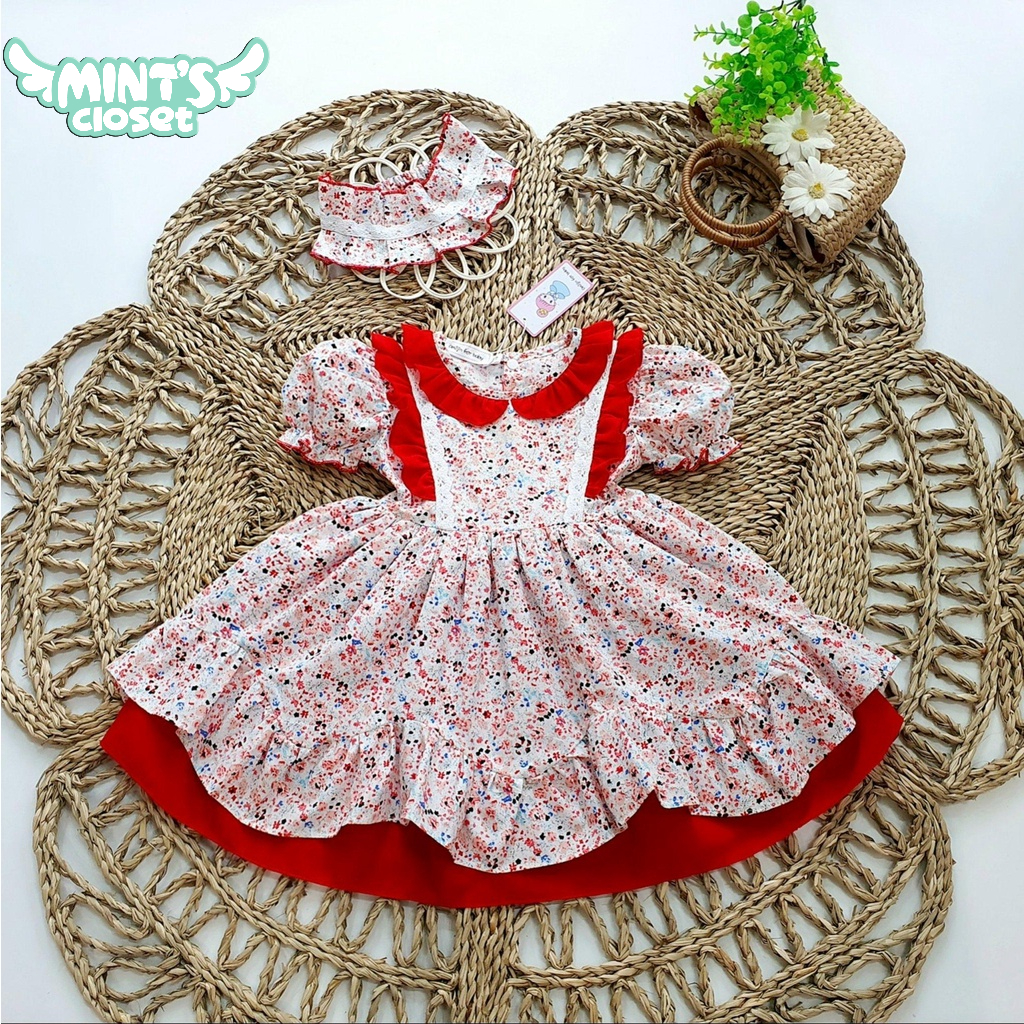 Váy lolita đỏ hoa nhí kèm turban bé gái sơ sinh 1 2 3 4 tuổi MINTSCLOSET Mints Closet - GS1083