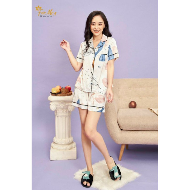 Bộ đồ ngủ,mặc nhà quần đùi pizama chất liệu lụa giấy cao cấp Luxury hãng Forme